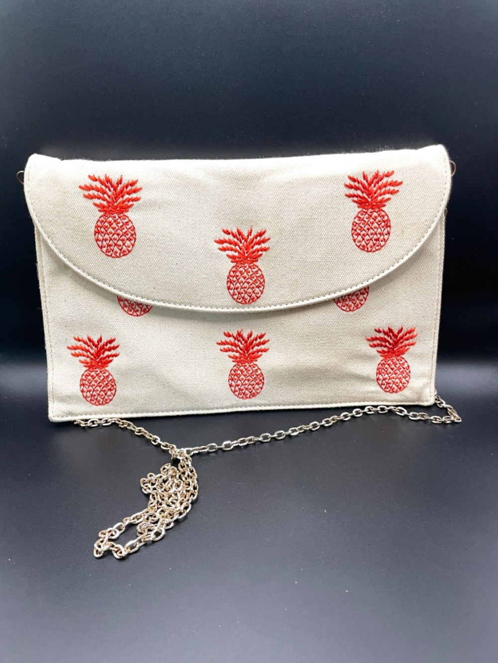 Urban Expressions Orange Embroidered Pineapple Envelope Clutch Purse Bag